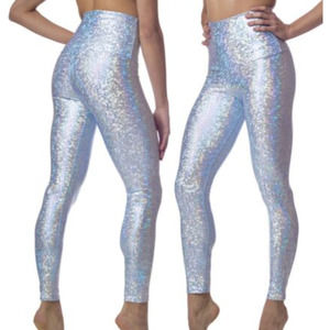 Emily Hsu Crystal Mermaid Leggings Size Small Silver High Rise Stretch Yoga New